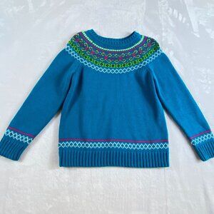 Hanna Andersson Sweater Girls Sz 5 (110cm) Blue Knit 100% Cotton Fair Isle